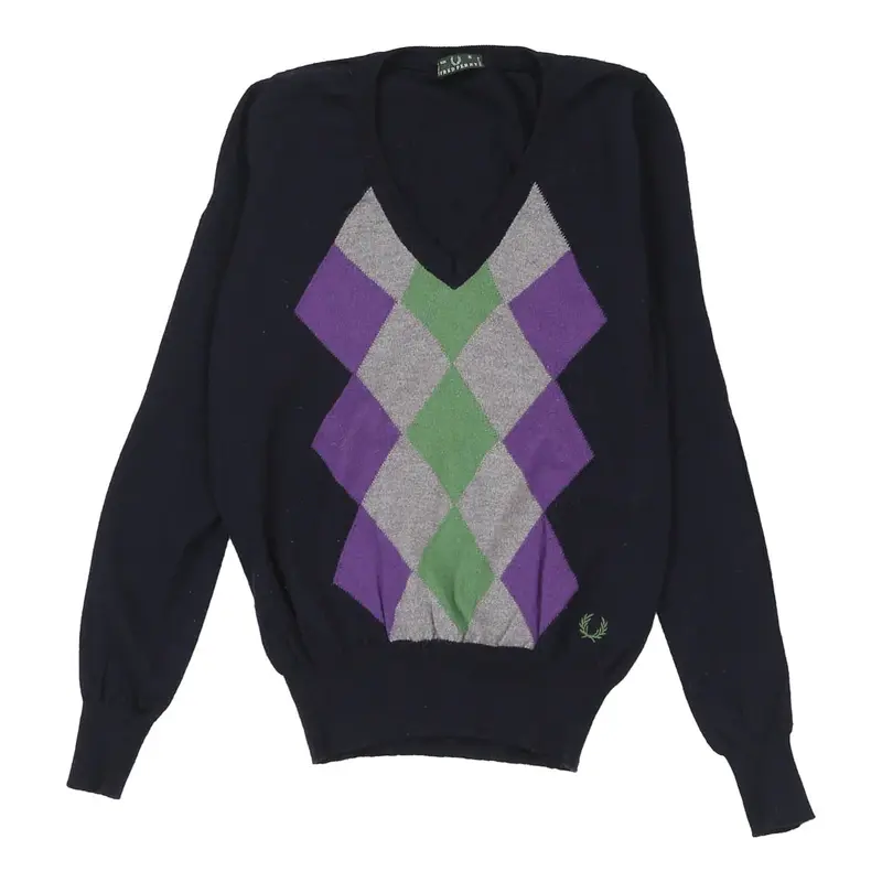 Fred Perry Argyle Jumper - Small Navy Merino Wool
