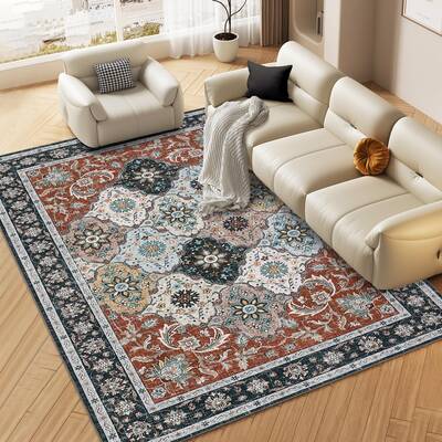 Garvee Washable Rugs Distressed Vintage Trellis Area Rug for Living Room Bedroom Office Nursery Oriental Tribal Area Rug Low ...