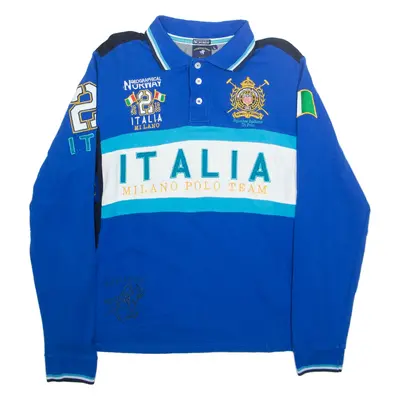 GEOGRAPHICAL NORWAY Mens Polo Shirt Blue Crazy Pattern Long Sleeve L