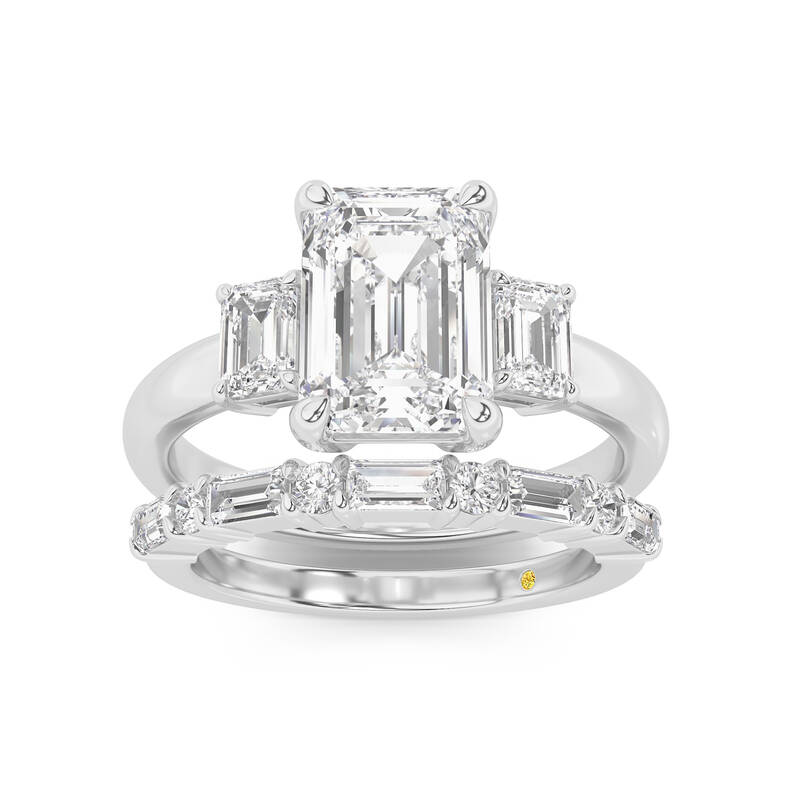 Moonbeam Lab Grown Emerald Cut Diamond Engagement Ring with the Cleo Wedding Band | 10K White Gold 3 ct. tw.