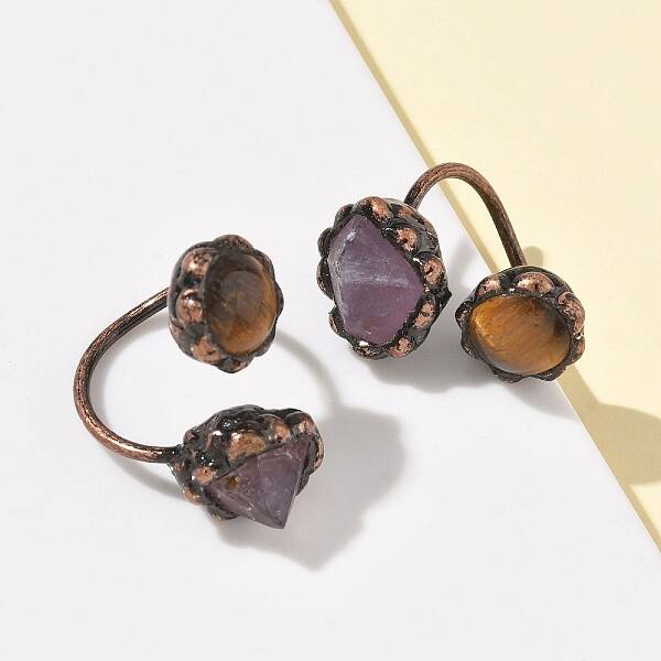 Natural Amethyst & Tiger Eye Rings
