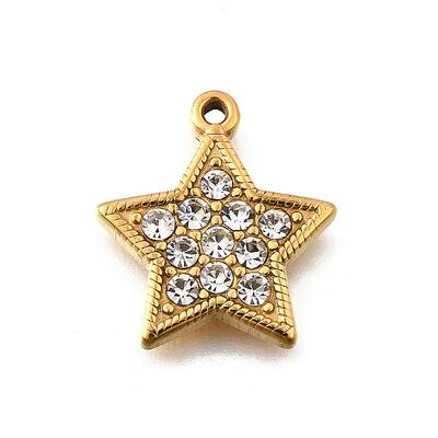 304 Stainless Steel Micro Pave Rhinestone Pendants Charms