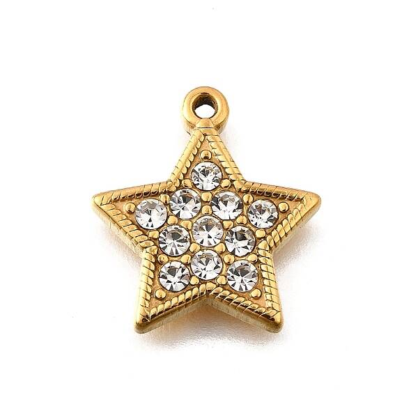304 Stainless Steel Micro Pave Rhinestone Pendants Charms
