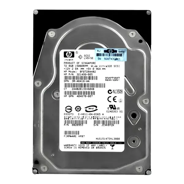 321499R-005 HP 72.8GB Ultra-320 SCSI 15000 3.5-inch Hard Drive
