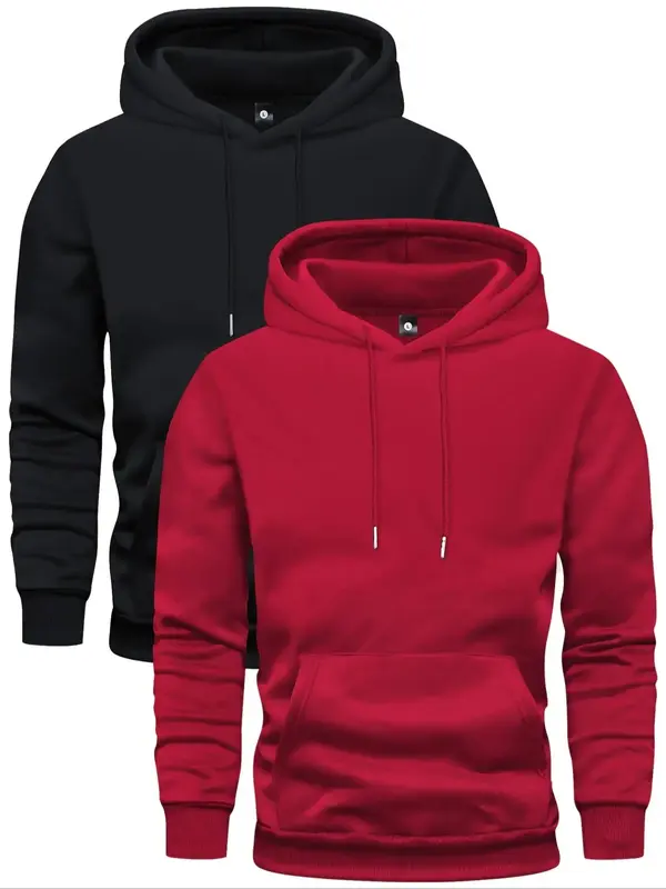 Men's Solid Drawstring Hoodie, Casual Regular Fit Pocket Hooded Sweatshirts for Spring & Fall, Men's Top for Daily Wear, Me...