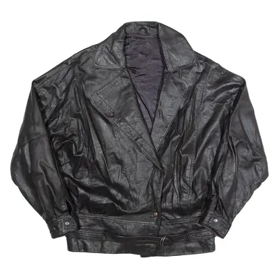 RENOME Womens Biker Jacket Black Leather 90s M