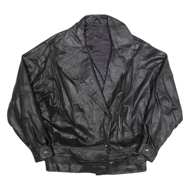 RENOME Womens Biker Jacket Black Leather 90s M