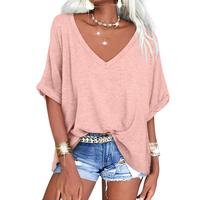 PiePieBuy Women's Summer Essential Oversized Tee V Neck Short Sleeve Relaxed Fit T-Shirt Casual  oversized tshirt women Basic...