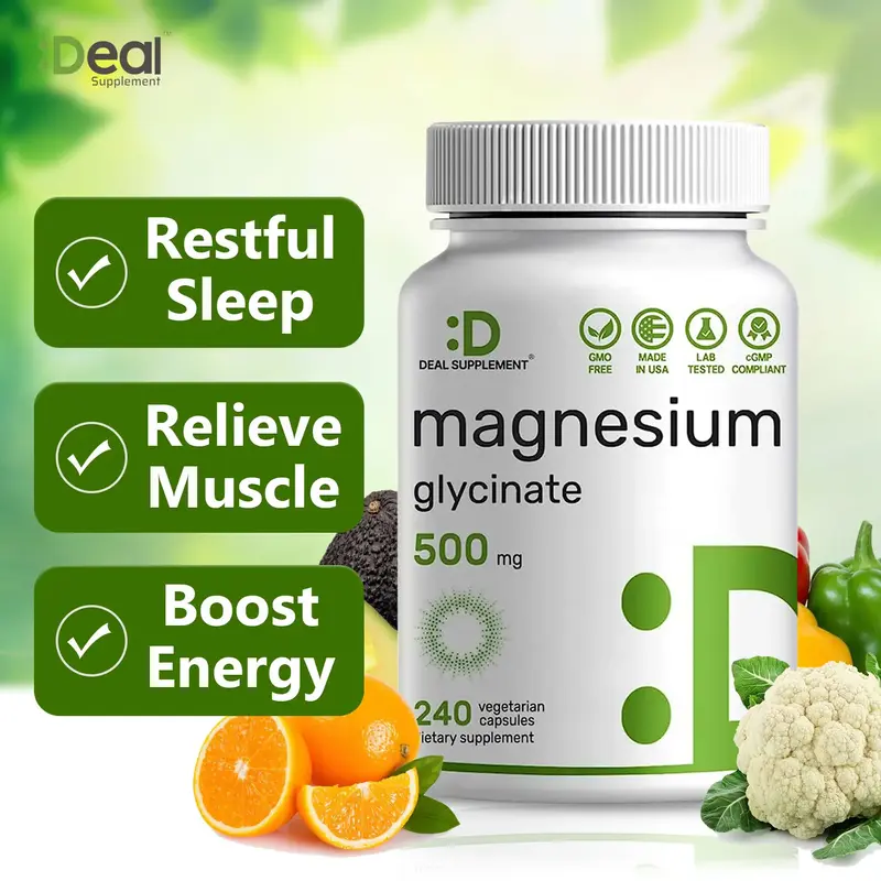DEAL SUPPLEMENT Magnesium Glycinate 500mg|Support Sleep, Muscles, Nerves，Energy Dietary Healthcare | Vegan, Non-GMO | 240 C...