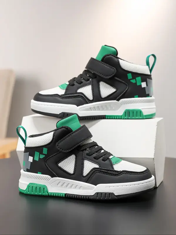 Boys Girls High-Top Sneakers, PU Leather Mid Top Shoes, Cuban Heel Design, All Season Fashion Footwear for Kids & Youth