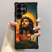 Jesus Clear Protective Four Comers Air Cushion Anti-drop CellPhone Case Clear BracketPhone Case For SAMSUNG GALAXY S22 S23 S2...