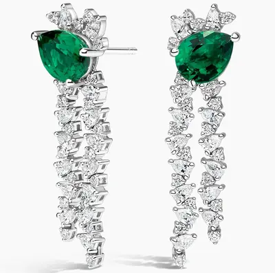 10K White Gold Pear Cut Emerald & 1.9 CT.T.W. Diamond Drop Earrings