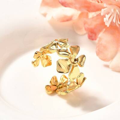 Flower 201 Stainless Steel Open Cuff Ring for Women