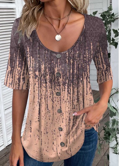 Modlily Dusty Pink Button Tribal Print T Shirt - M