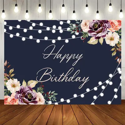 Aperturee Black Floral Glitter Lights Birthday Backdrop