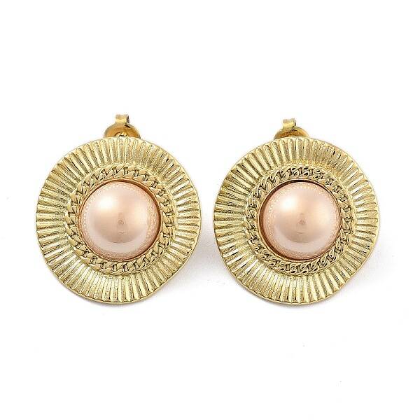 Flat Round Real 14K Gold Plated 304 Stainless Steel Stud Earrings
