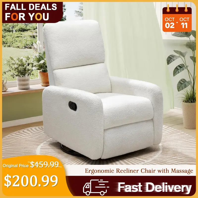 [TikTokShopfalldealsforyou] AMERLIFE Ergonomic Recliner Chair, Massage Swivel Rocking Chair, Nursery Glider with High Back, C...