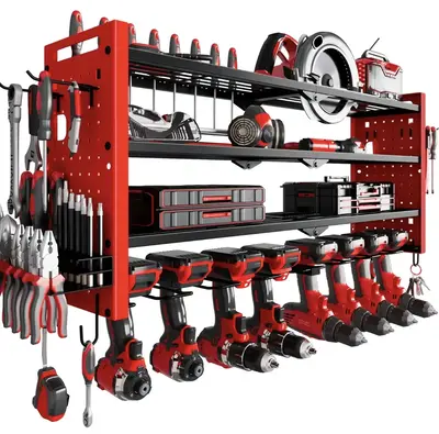 Tool Organizer Wall Mount,Tool Rack with 8 Drill Holders,4 Layers Large Capacity Rack,Tool Room Storage,ldeal for Garage,powe...