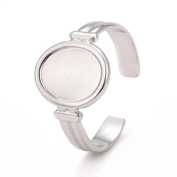 Non-Tarnish 304 Stainless Steel Oval Watch Shape Open Cuff Ring for Women