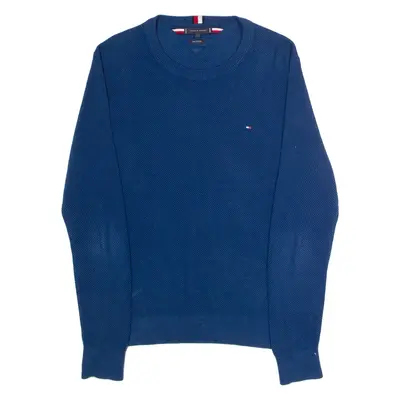 TOMMY HILFIGER Mens Jumper Blue Crew Neck Waffle Knit L