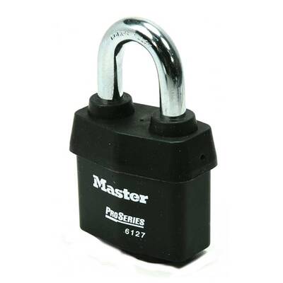 Master Lock Pro Series Weather Tough Padlock Covered Laminated Steel, Rekeyable 5-Pin, Keyed Different, Body Width: 2-5/8 (6...