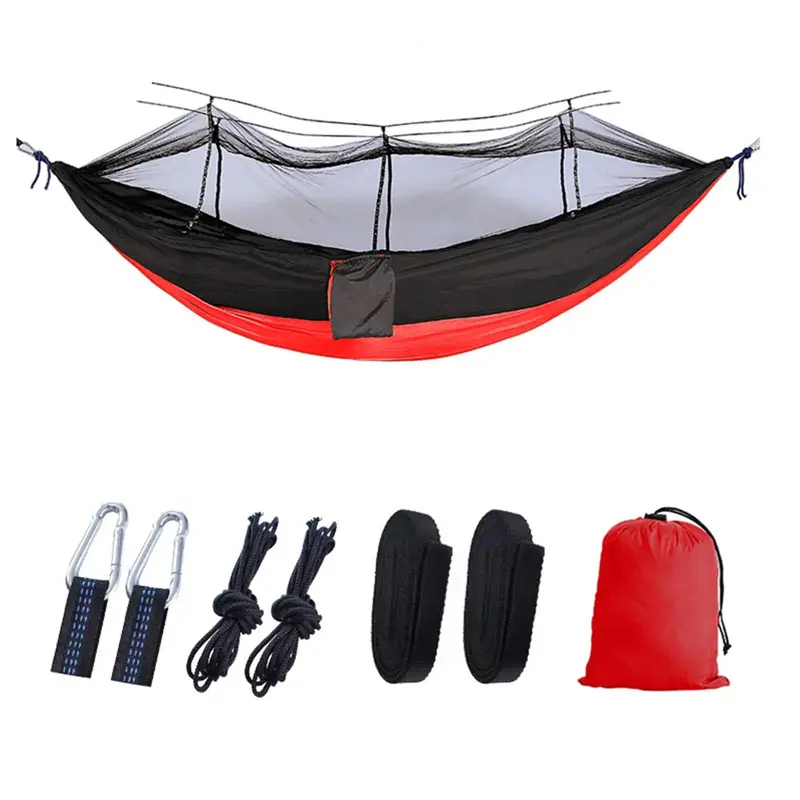 Summer Portable Hammock with 2 Hooks & 2 Ropes & 2 Fixed Straps & 1 Storage Bag, Outdoor Camping Hammock, Quick Assemble Hamm...