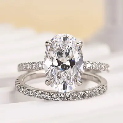 Effinny 3.5ct Classic Created Oval Cut Wedding Ring Set in S925 Sterling Silver, 5A Grade Cubic Zirconia Women's Promise Ring...