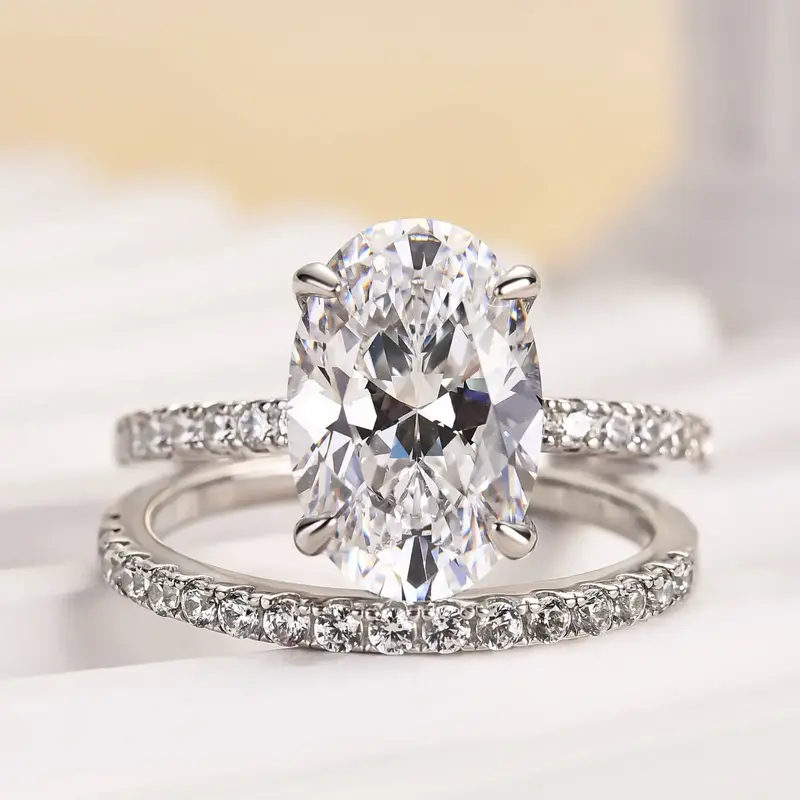 Effinny 3.5ct Classic Created Oval Cut Wedding Ring Set in S925 Sterling Silver, 5A Grade Cubic Zirconia Women's Promise Ring...
