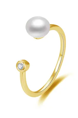 Beneto Open gold plated ring with real freshwater pearl AGG467-G