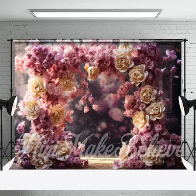 Pink Purple Big Floral Arch Bokeh Flower Backdrop - Aperturee