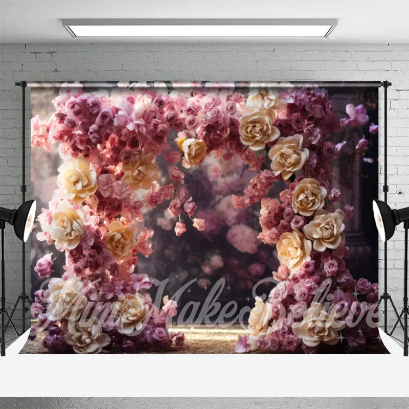 Pink Purple Big Floral Arch Bokeh Flower Backdrop - Aperturee