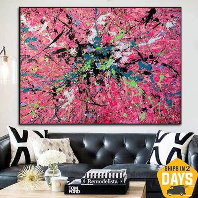 Abstract Pink Oil Painting Original Colorful Paintings On Canvas Creative Wall Art for Home Decor | PINK SPLASH 39.4"x54...