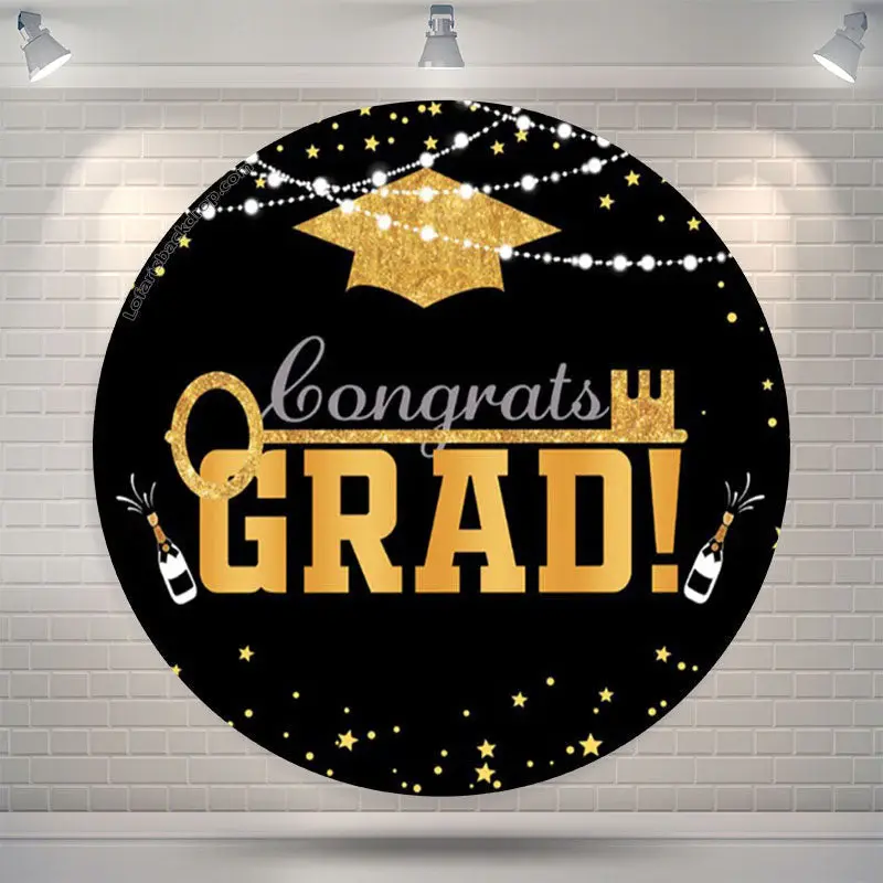 Aperturee Gold Mortarboard Lights Circle Grad Backdrop | Custom Grad Backdrop | Grad Backdrop Banner | Grad Backdrops For Pho...