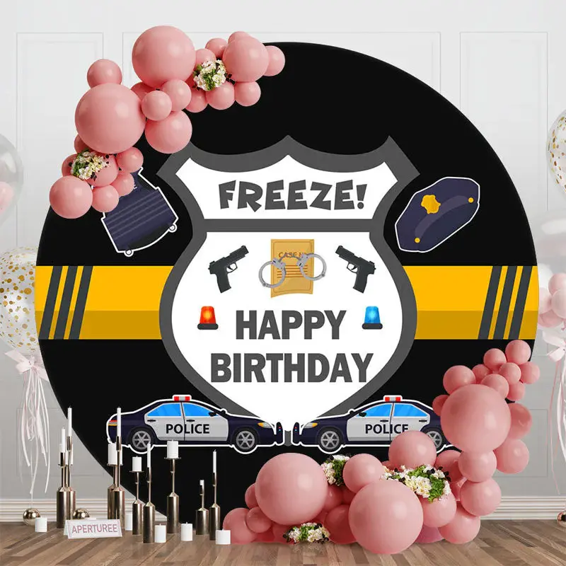 Freeze Police Caps Car Black Round Birthday Backdrop - Aperturee