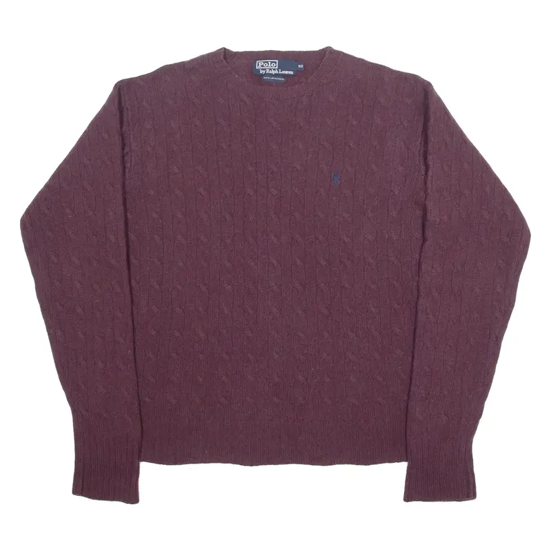 POLO RALPH LAUREN Mens Jumper Maroon Cable Knit Wool M