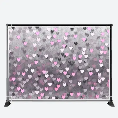 Gray Pink Heart Patterns Valentines Day Backdrop - Aperturee