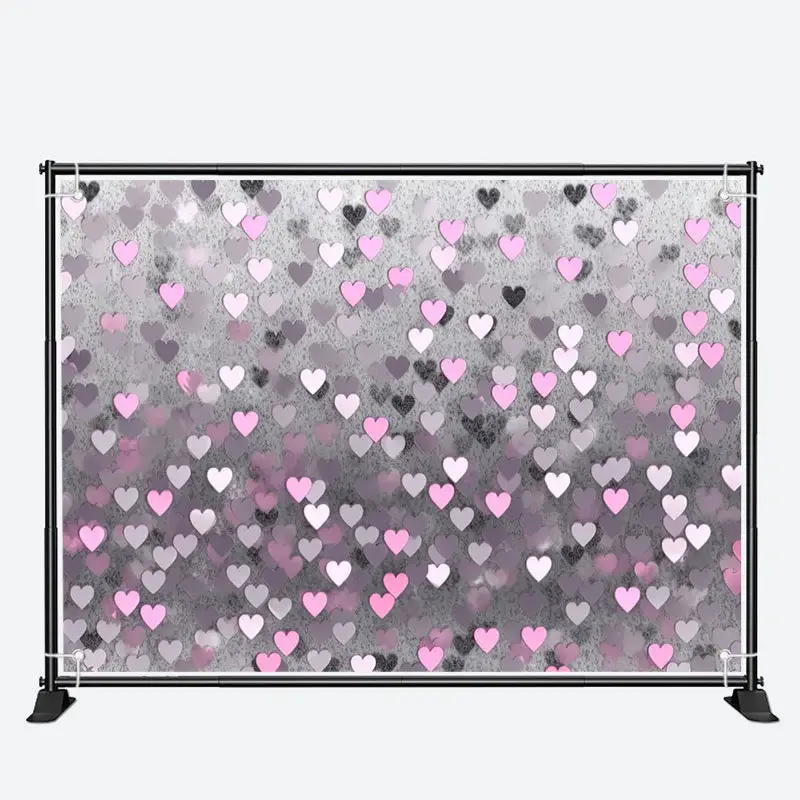 Gray Pink Heart Patterns Valentines Day Backdrop - Aperturee