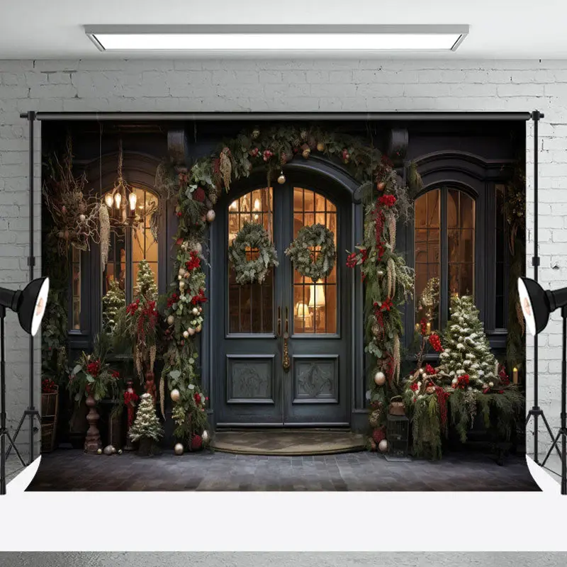 Aperturee Vintage Store Xmas Trees Bells Christmas Backdrop | Diy Christmas Backdrop | Winter Wonderland Backdrop | Christmas...