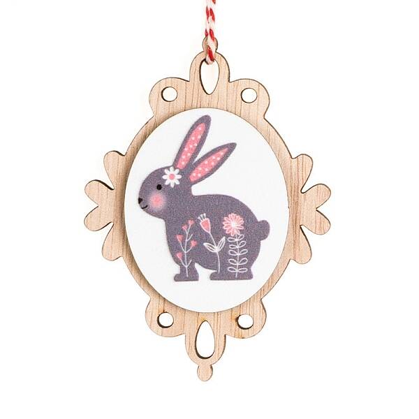 Easter Theme Wood Oval with Rabbit Pendant Decoration