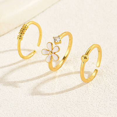 3Pcs 3 Style Brass Open Cuff Rings Set