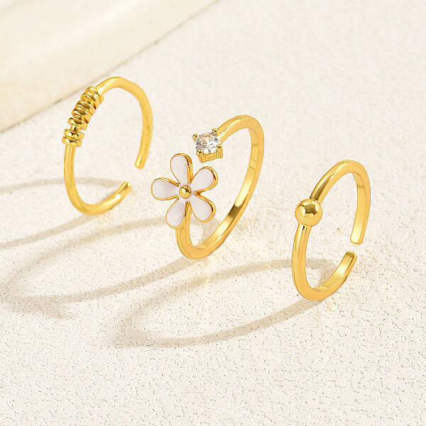3Pcs 3 Style Brass Open Cuff Rings Set