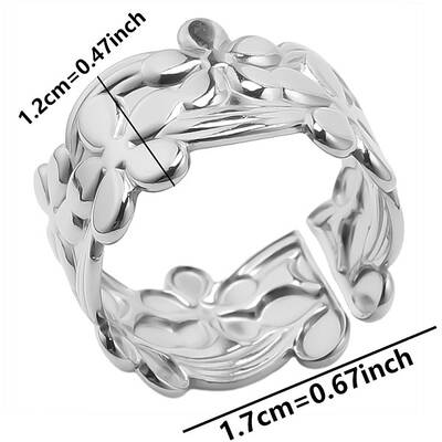 Non-Tarnish Minimalist Flower 304 Stainless Steel Cuff Rings