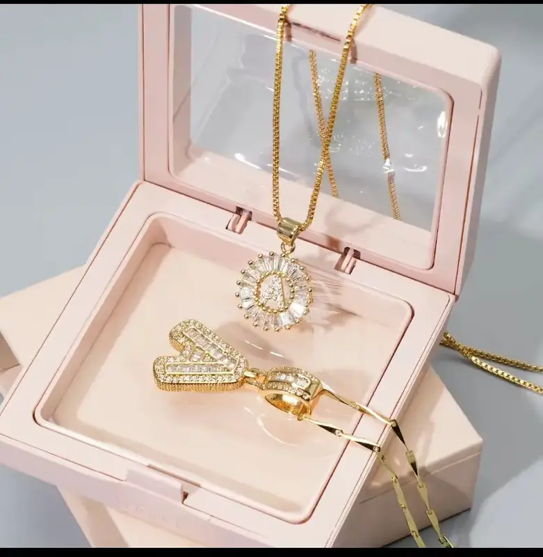 2 Pack Initial Letter Pendant Necklaces for Women, 14K Gold Plated Cubic Zirconia Alphabet Necklace, Fashion Jewelry for Part...