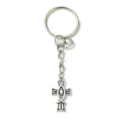 Alloy Cross with Jesus Fish & Heart Pendant Keychain