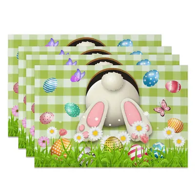 Green Plaid Rabbit Eggs Floral Set Of 4 Placemats - Aperturee