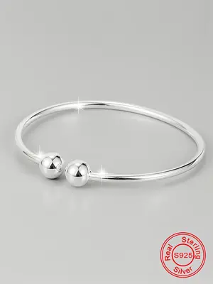 S925 Sterling Silver Simple Plain Double Ball Decorated Bracelet, Fashionable Jewelry Accessories for Women & Men, Elegant Al...