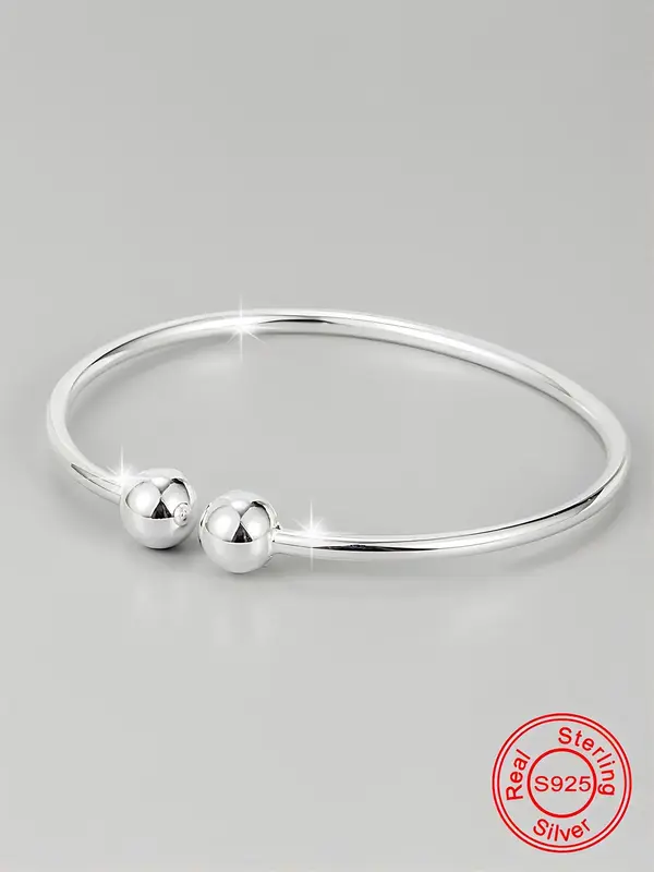 S925 Sterling Silver Simple Plain Double Ball Decorated Bracelet, Fashionable Jewelry Accessories for Women & Men, Elegant Al...