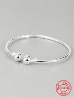 S925 Sterling Silver Simple Plain Double Ball Decorated Adjustable Bracelet, Fashionable Jewelry Accessories for Women & Men,...