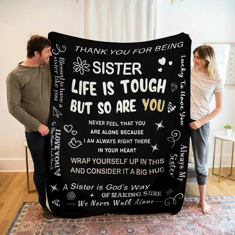 Letter Pattern Blanket for Sisters, Soft Warming Throw Blanket, Cool Bedroom Bedding Blankets, Comfortable Napping Blanket fo...