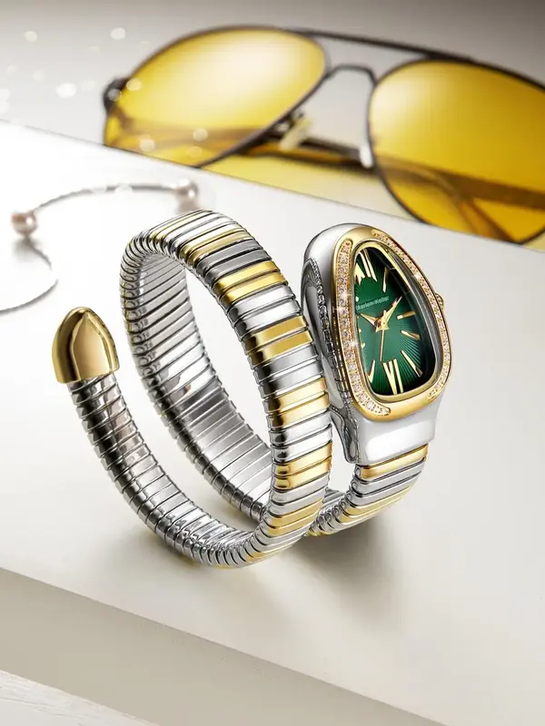 Women's Elegant Snake Design Rhinestone Decor Quartz Watch, Fashionable Wristwatch for Women & Girls, Trendy All-match & Exqu...